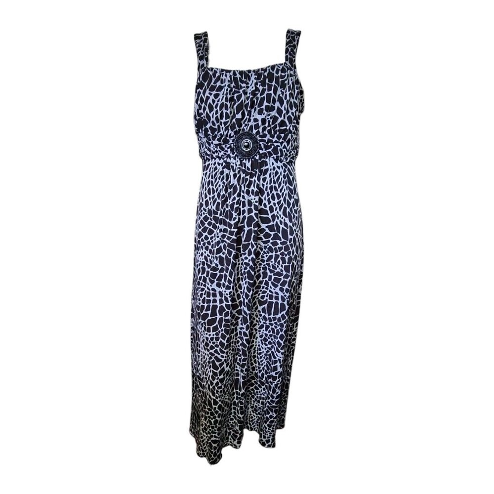En Focus Studio Dress Womens Size 12P 12‎ Petite Gray Giraffe Animal Beaded Maxi